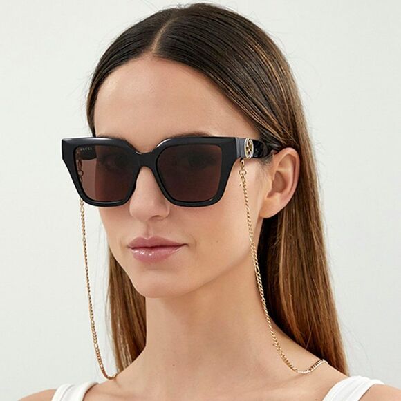 NEW Gucci GG1023S 005 Black Brown Square Chain Women Sunglasses main image 9